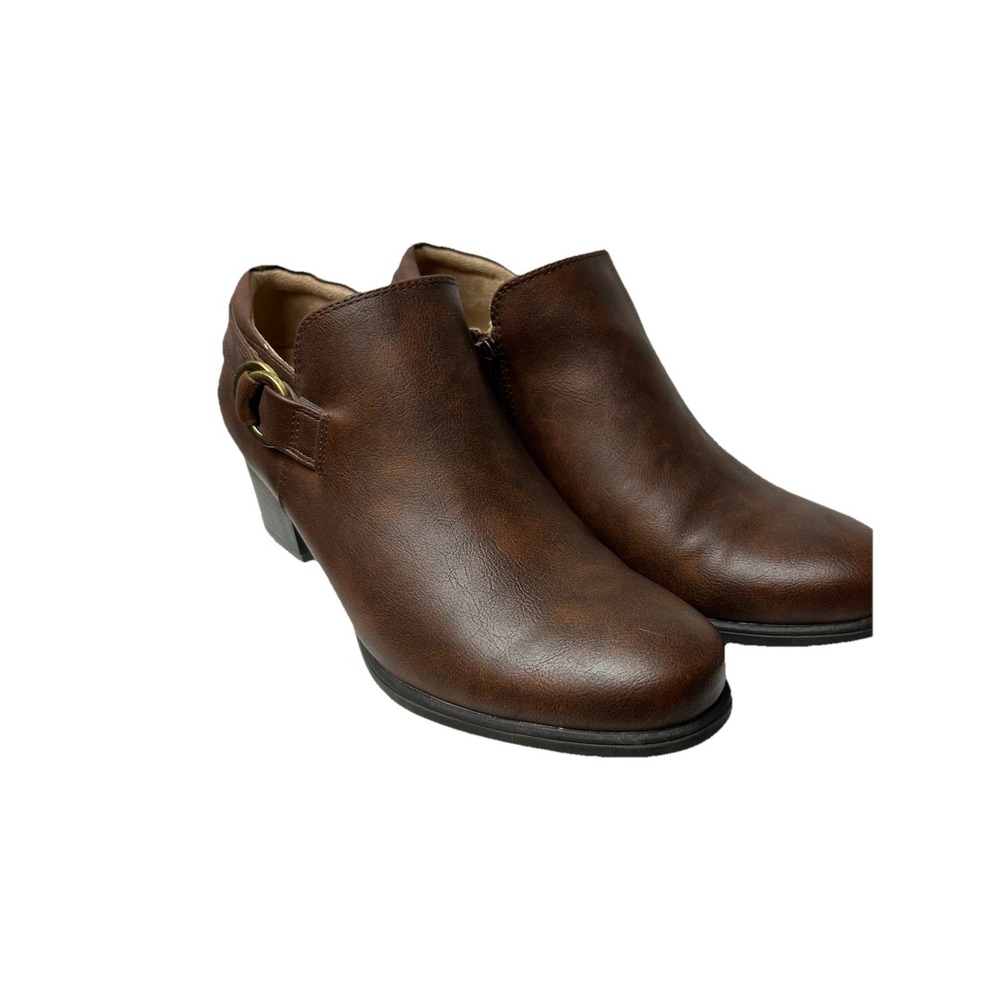 SOUL Naturalizer Candie Brown Ankle Boots 8.5 M Zip Shootie Comfort Buckle Prep